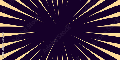 Dynamic comic speed lines background creating an explosive focus effect. Vector realistic illustration of radial neon lines glowing in darkness, fast motion trail, night city traffic, dynamic sport ra