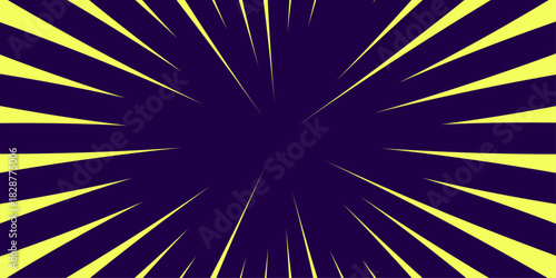 Dynamic comic speed lines background creating an explosive focus effect. Vector realistic illustration of radial neon lines glowing in darkness, fast motion trail, night city traffic, dynamic sport ra