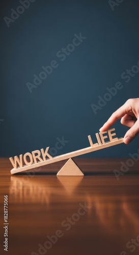 Work-life balance concept on a wooden seesaw