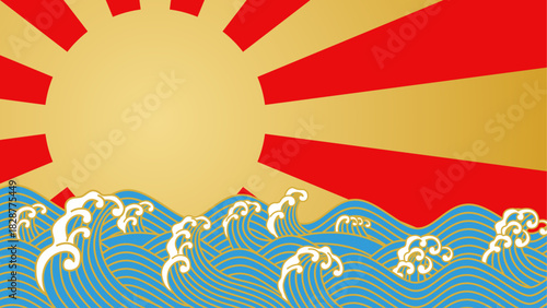 荒波と初日の出　背景素材