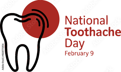 Black tooth outline with red circle and National Toothache Day text dental pain