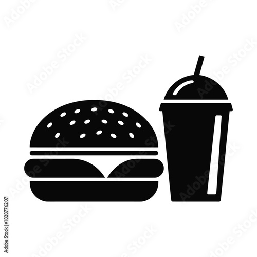 Hamburger and Drink Combo Icon - Fast Food, Meal & Restaurant