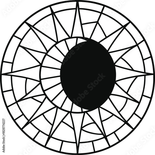 Solar Eclipse Mosaic Mandala illustration, Celestial Mosaic Clipart, Zodiac Round mosaic pattern, Astrology Sign Stained Glass art, circle Mosaic line art design