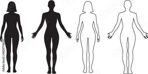 Female Body Silhouette Outline – Woman Front View Full Height Figure