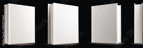 White book mockups isolated on black background for design presentation