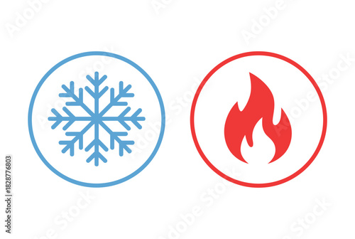 Snowflake and Fire Flame Icons - Hot, Cold & Temperature Symbols