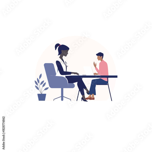 A doctor consults with a patient in a modern medical office setting.