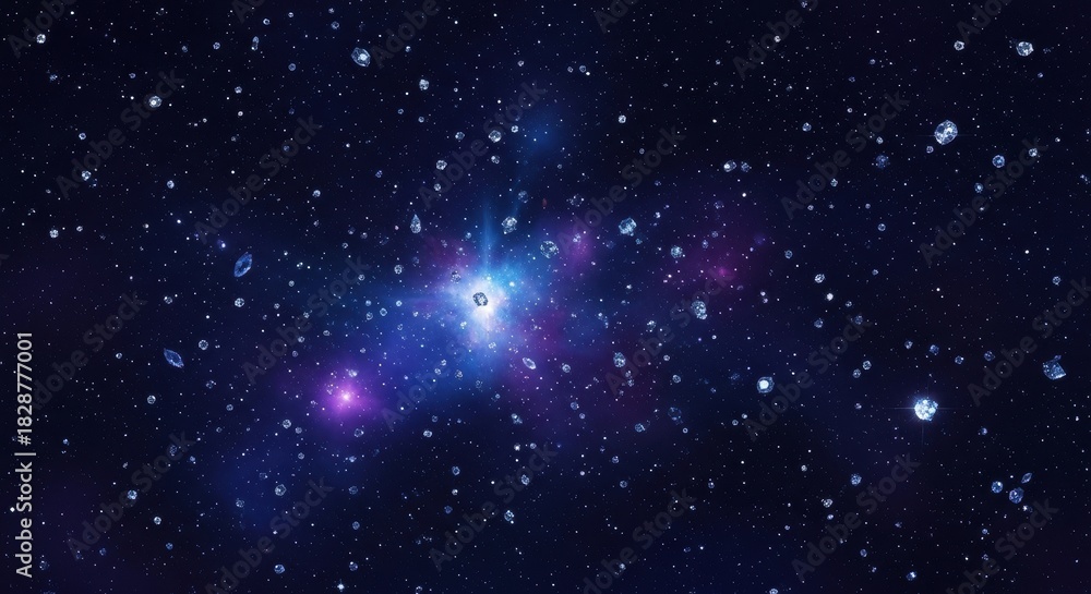 Fototapeta premium Sparkling Diamonds Floating in Cosmic Nebula Galaxy