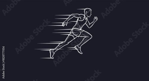 A dynamic chalk sketch illustration of a male runner sprinting with motion lines indicating speed on a dark background.