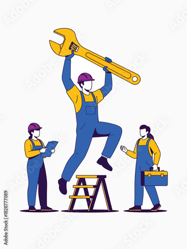 Skilled Maintenance Team Collaborating on a Repair Project with Tools and Expertise