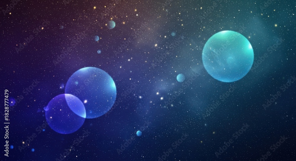 Obraz premium Vibrant blue cosmic orbs floating in starry sky
