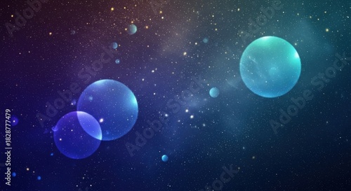 Vibrant blue cosmic orbs floating in starry sky