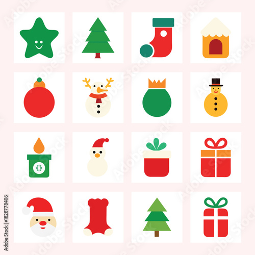 Set of Merry Christmas Element Icons Vector Design