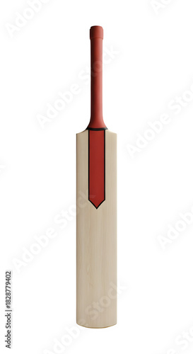 Cricket bat with red handle and blade isolated on transparent background for sports equipment design and mockups isolated on transparent background