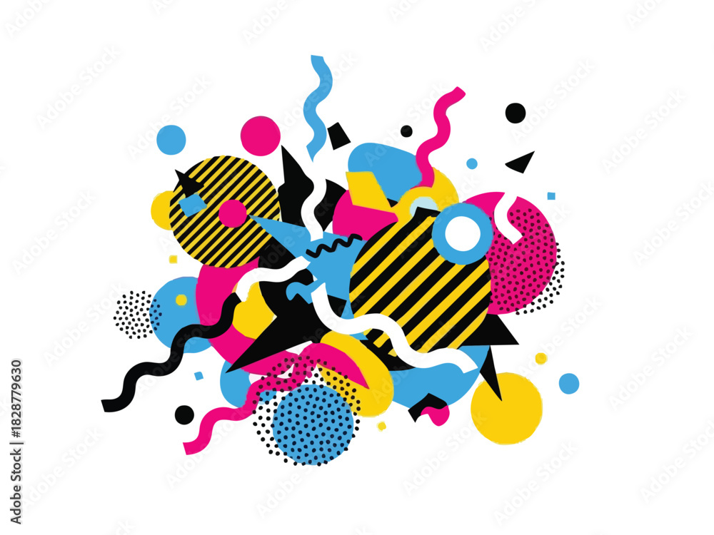 Obraz premium Abstract Pop Art Explosion of Geometric Shapes and Vibrant Colors