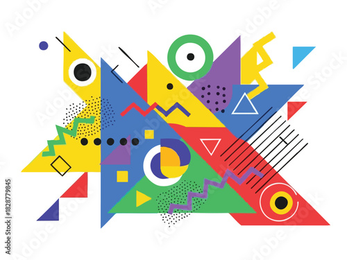 Dynamic Abstract Geometric Design with Vibrant Colors and Overlapping Shapes