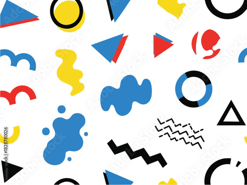 Playful Memphis Pattern with Geometric Shapes on White Background