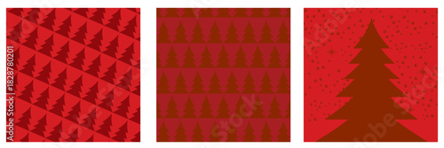 Red Christmas geometric background collection. Merry Christmas poster, social media post layout, quiz backdrop, square banner design template set