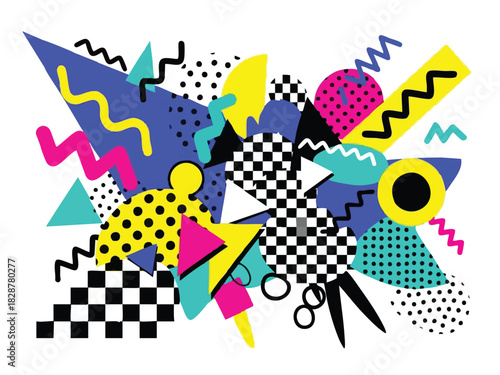 Vibrant 80s Style Abstract Geometric Pattern Design