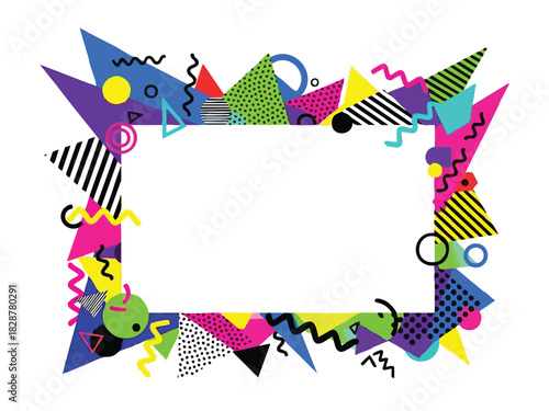 Vibrant Geometric Frame Memphis Design Style for Creative Projects
