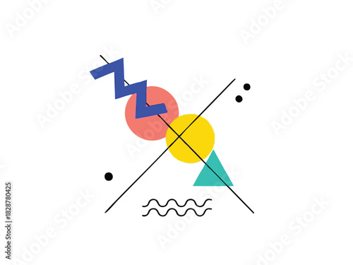 Geometric Abstraction Modern Graphic Design with Colorful Shapes on White Background