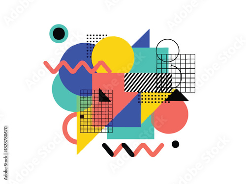 Geometric Composition Playful Abstract Art with Vibrant Shapes