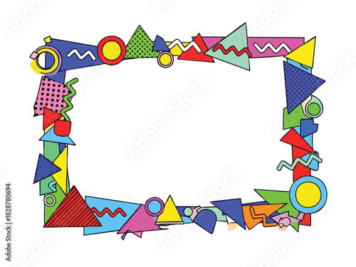 Geometric Retro Frame with Vibrant Colors and Abstract Shapes