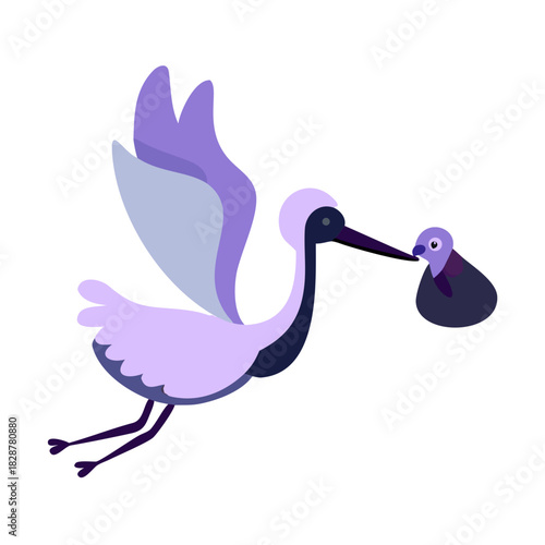 Stork and Baby Illustration .vector icon
