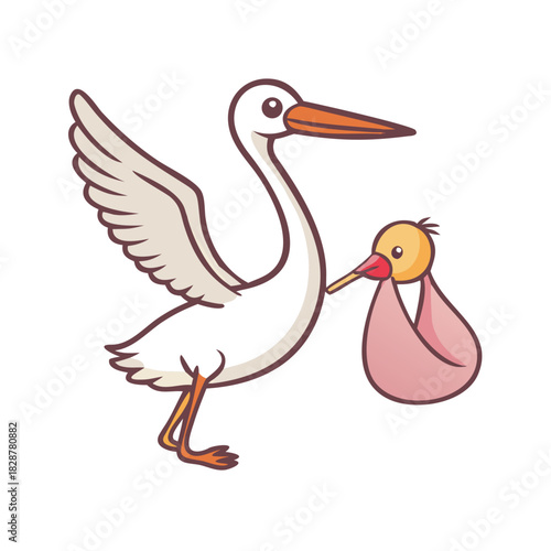 Stork and Baby Illustration .vector icon
