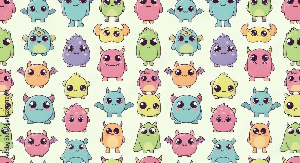 Fototapeta premium Adorable collection of colorful cartoon monsters with diverse expressions and exaggerated features