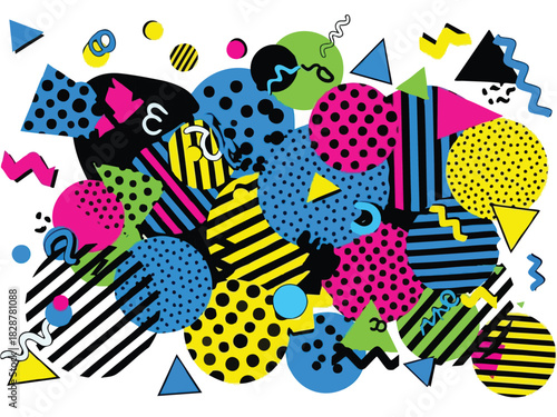 Vibrant Geometric Abstract Retro-Inspired Pattern Design with Colorful Shapes