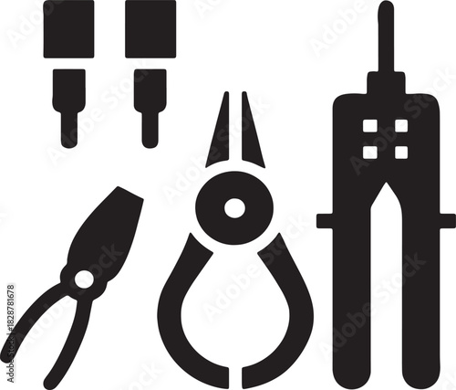Collection of autoelectrician tools and maintenance icons for automotive repair and diagnostics