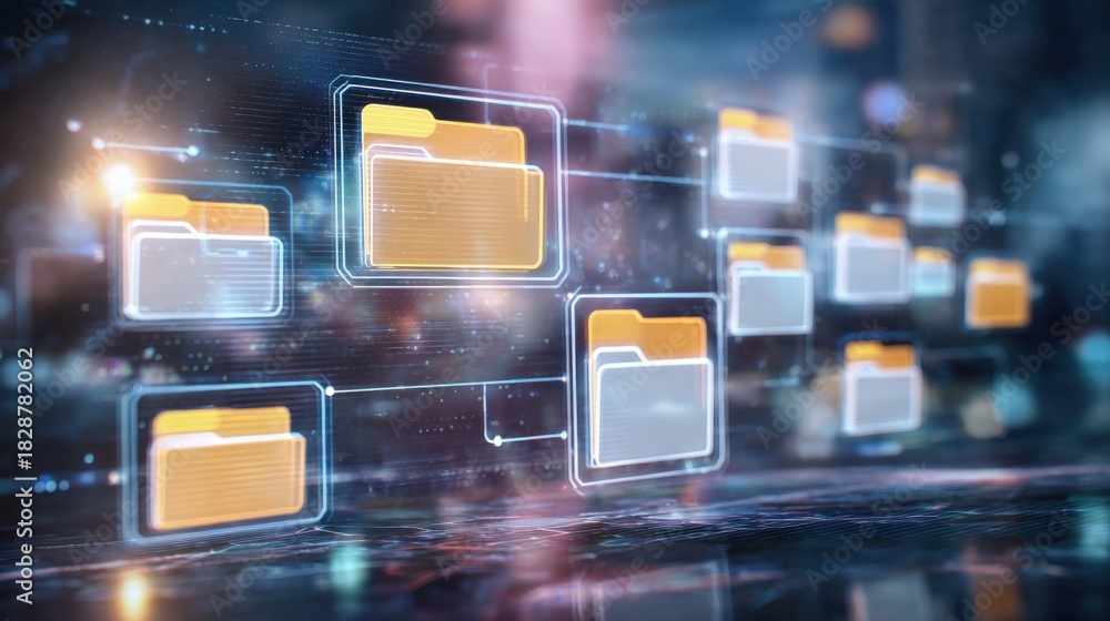 custom made wallpaper toronto digitalAbstract network grid with files and folders, futuristic software interface, digital document management system, store, search and organize documents, corporate business, paperless office	
