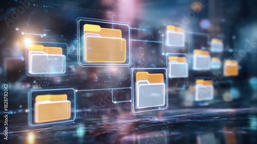 Wallpaper Mural Abstract network grid with files and folders, futuristic software interface, digital document management system, store, search and organize documents, corporate business, paperless office	
 Torontodigital.ca