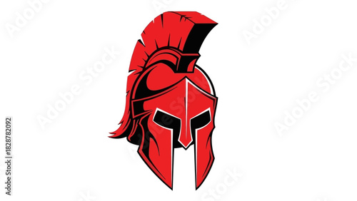 Vibrant crimson and black illustration of a formidable ancient warrior helmet, symbolizing strength, protection, and historical bravery, perfect for sports teams or historical projects