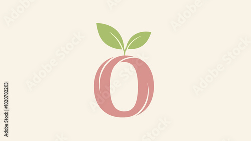 Creative initial O logo design concept featuring a pink fruit shape with two green leaves. A minimalist and elegant symbol for nature, organic products, and wellness brands