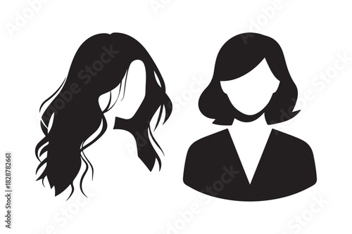 Silhouettes of two women with different hairstyles