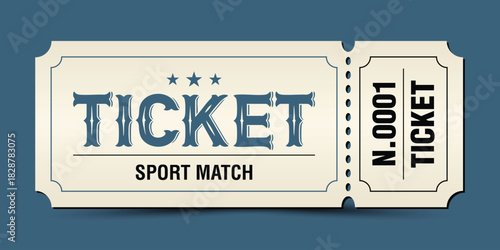 Vintage Sport Match Ticket in Beige with Decorative Border, Serial Number, Perforated Stub, and Retro Typography – Classic Event Ticket Design for Stadium Games, Tournaments, and Entry Pass Graphics