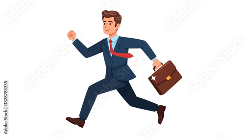 Energetic Businessman Running with Briefcase, Capturing the Fast-Paced Corporate World