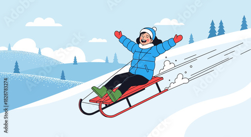 Winter joy girl sledding downhill embracing the carefree spirit of the season fun