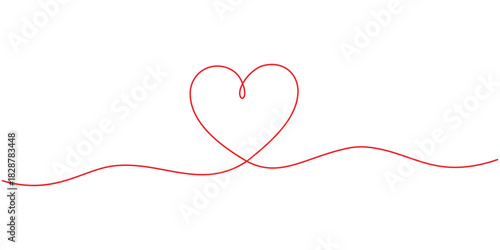 Heart icon hand drawn. Heart continuous red line drawing. one line art sketch heart. Symbol love.	