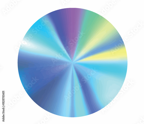 Abstract holographic radial gradient circle design element isolated on white background.