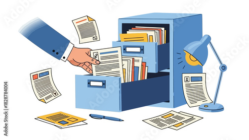 Efficient Document Management and Organization A Hand Filing Paperwork in an Office Cabinet for Streamlined Business Processes