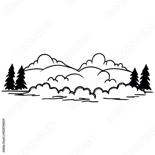 landscape with trees and mountains