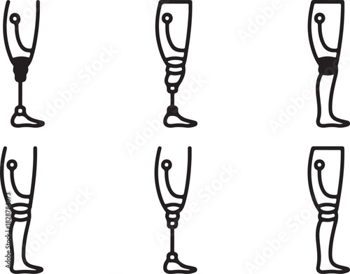 Prosthetic Leg Icons, Bionic Limb, Artificial Leg Line Art Set