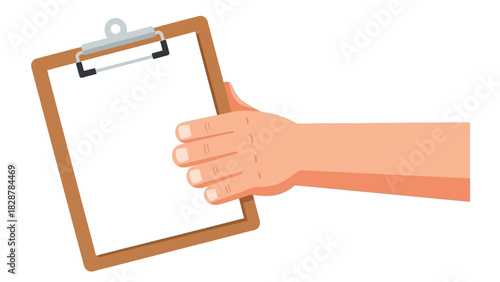 Professional hand holding a blank clipboard for important data entry or checklist tasks, ready for survey and form completion
