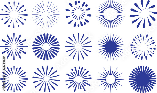 Collection of Blue Sunburst and Starburst Graphic Elements