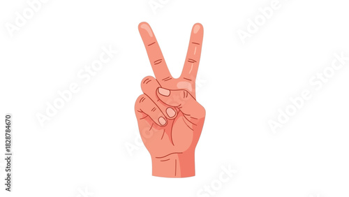 Vector illustration of a human hand making a V sign gesture for peace or victory, isolated on a white background