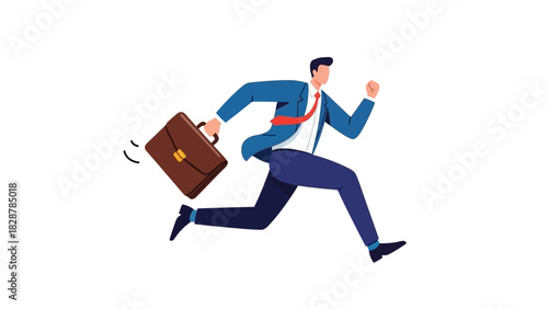 Urgent Deadline Businessman Sprinting with Briefcase Illustration