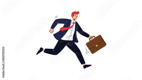 Businessman Running Late with Briefcase An Illustration of Punctuality and Urgency